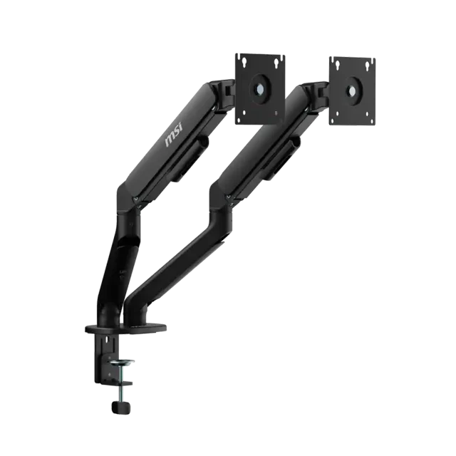 MSI - MAG MT101DG Dual Monitor Arm – Adjustable Desk Mount, VESA Compatible, 17–32in, 22 lbs Capacity, Clamp & Grommet - Matte Black