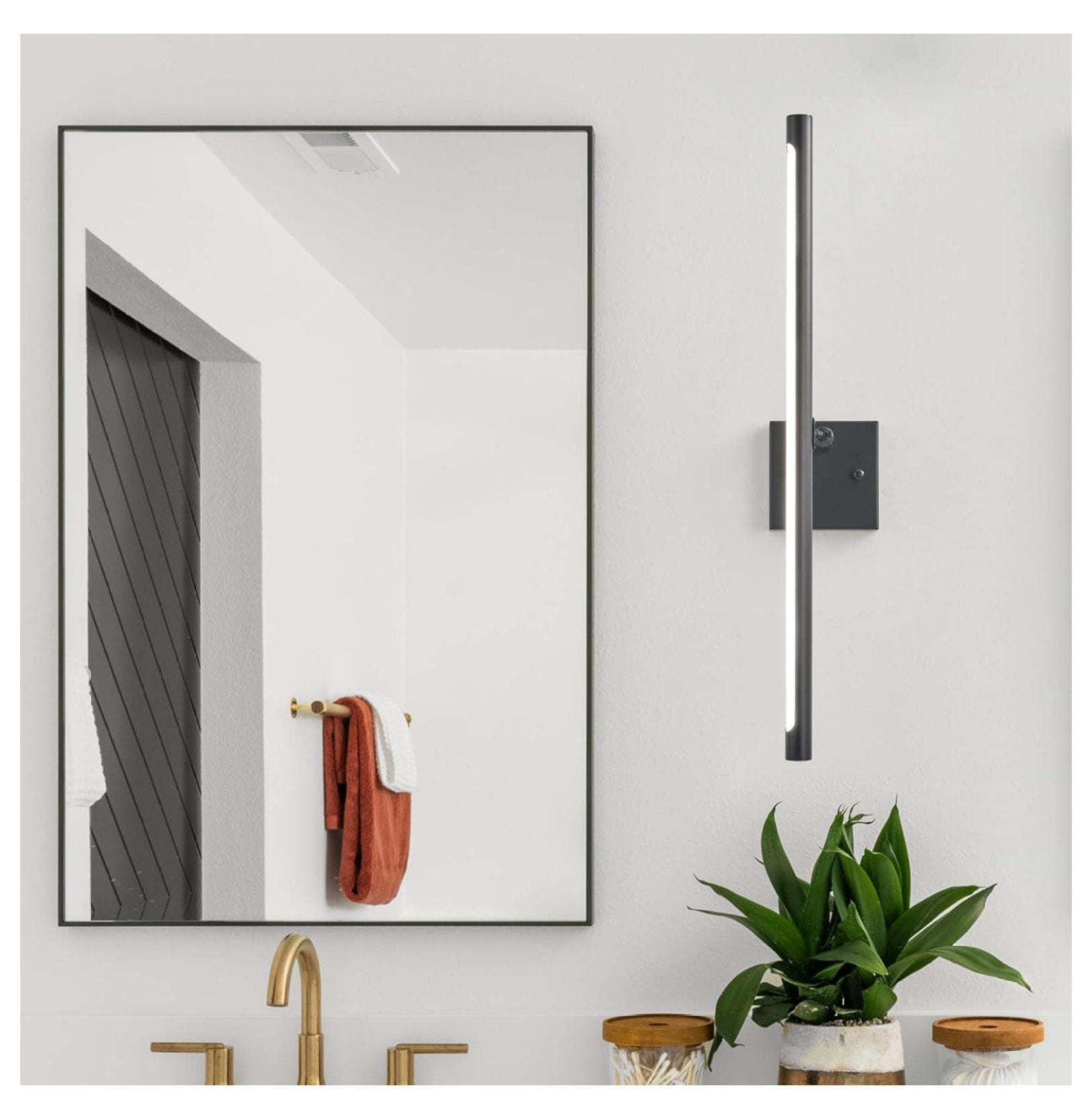 23.81" Modern LED Vanity Light Fixture, 12W Bathroom Vanity Lights, 3CCT, Dimmable, 360° Rotatable, Stretchable, Black Bathroom Lighting Fixture Over Mirror Bath Sconces