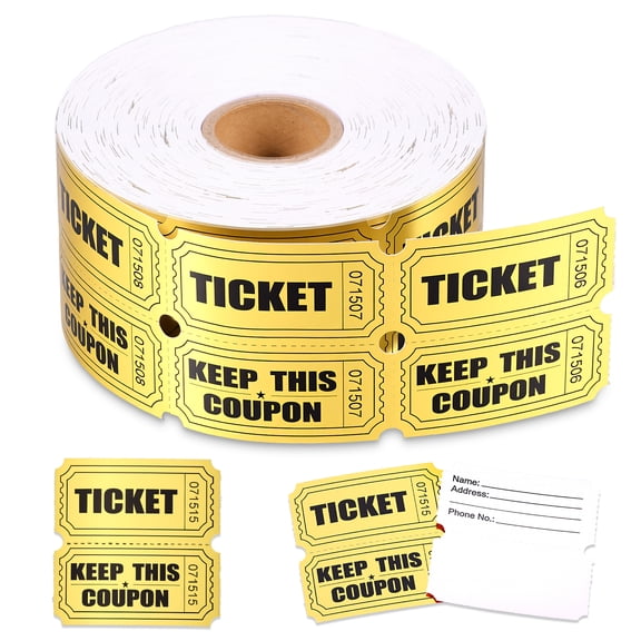 2000 Raffle Tickets Double Pages Consecutively Numbered Prize Tickets Tokens for Party Events Prize Reward Fundraiser Drawing Carnival Giveaways Supplies