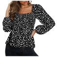 thumbnail image 1 of Tops de manga larga con escote cuadrado y estampado de leopardo para mujer, cintura elástica, mangas acampanadas plisadas Fridja  bvmnju169, 1 of 7
