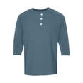 thumbnail image 6 of Resicozy 3/4 Sleeve Shirt Men Summer Solid Color Henley Neck Baseball T-Shirts Casual Loose Fit Tees T-Shirt Blue M, 6 of 7