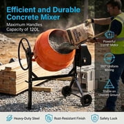 TABU Electric Cement Mixer,5.0 Cu ft Freestanding Concrete Mixer with Wheels for Stucco/Seeds(Orange)