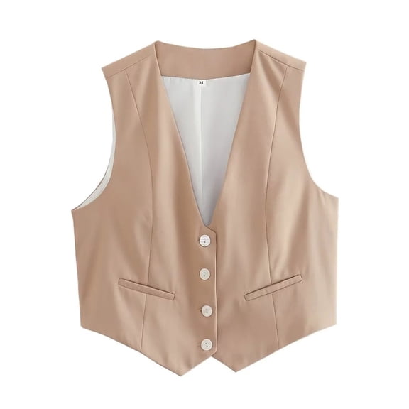 Chenyin Womens Casual Button Vest Tops Summer Slim Sleeveless Jacket Women's Fully Lined V Neck Light Waistcoat S-L