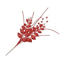 JeashCHAT Artificial Leaf Berry Stems 17.7 Inch Glitter Christmas Berry Picks Glittery Twigs Branches Christmas Tree Decorations Xmas Holiday Party Vase Decor Table Centerpiece