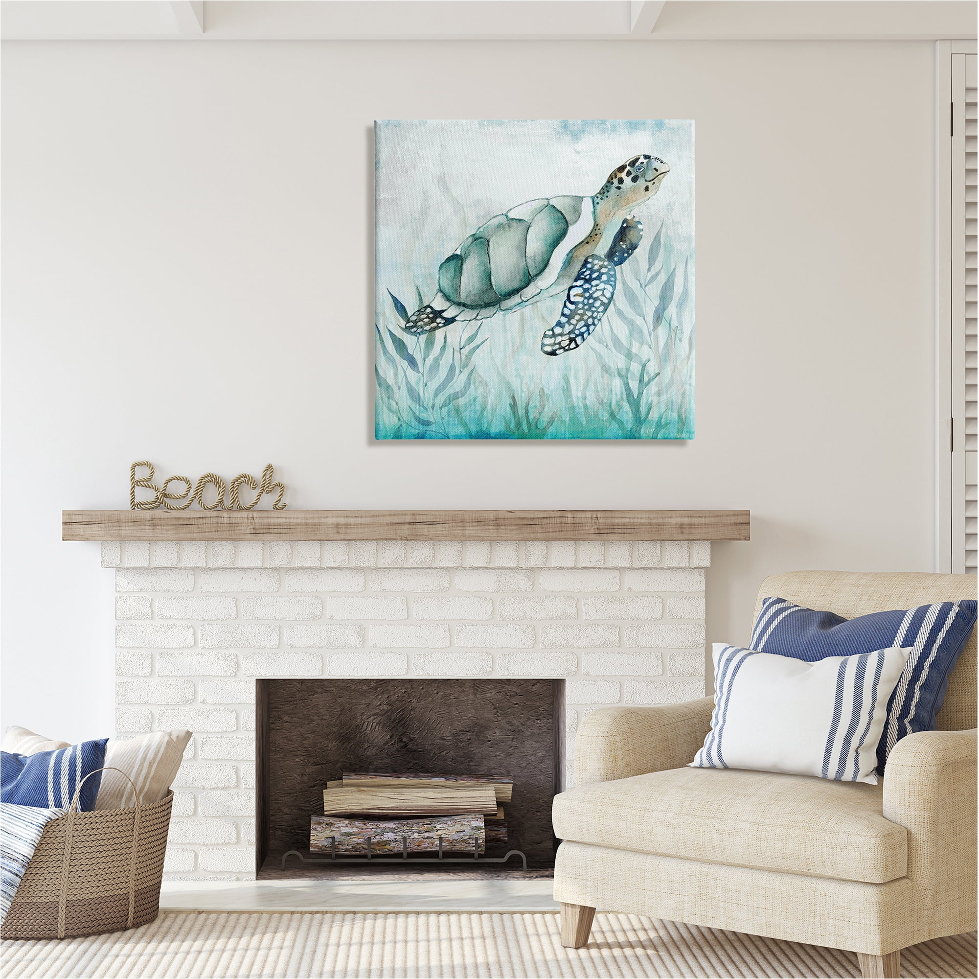 Stupell Industries Turtle & Seaweed Animals & Insects Painting Gallery Wrapped Canvas Art Print Wall Art, 30 x 30