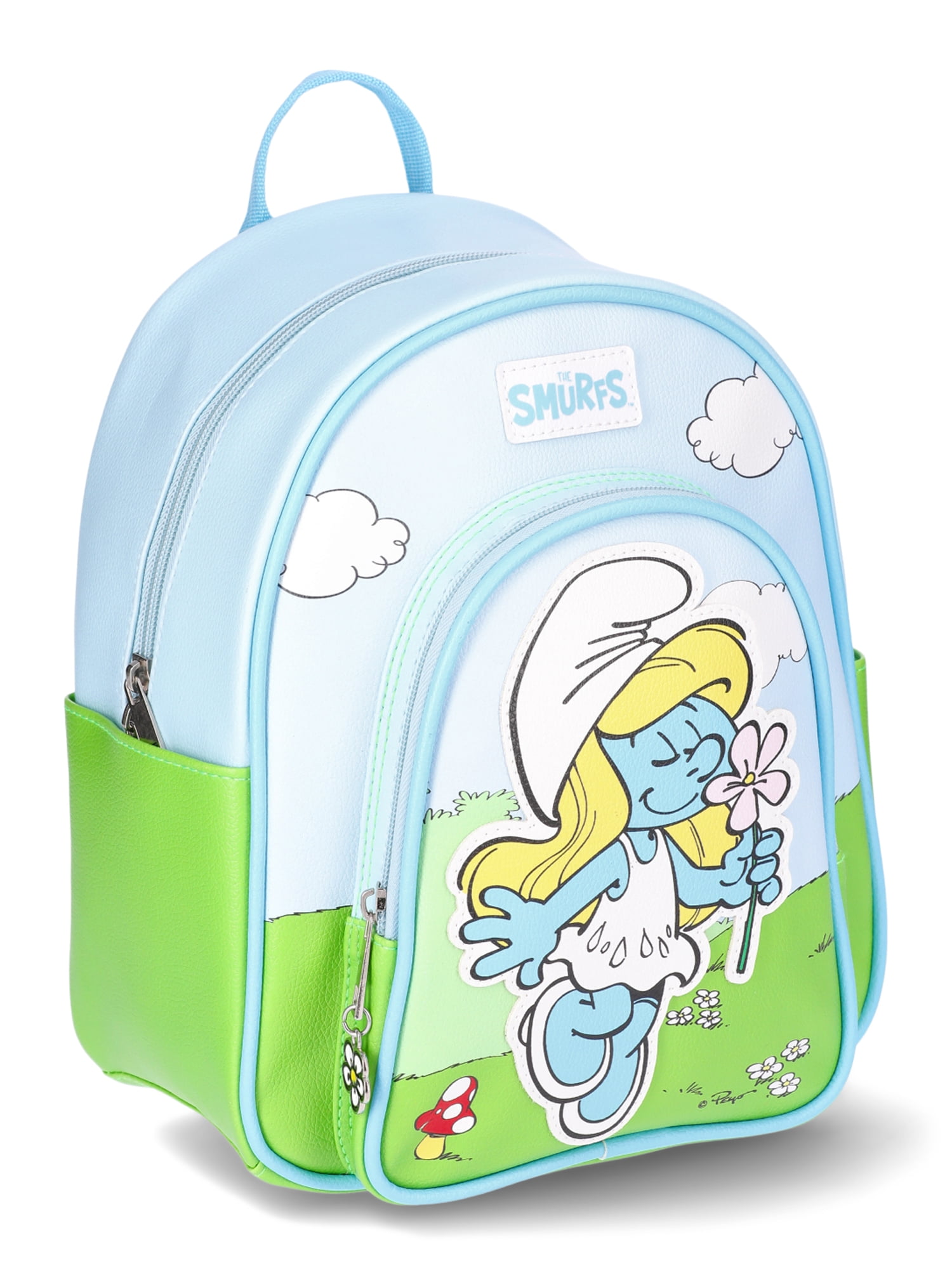 Smurfette Loungefly Mini Backpack with Blue and Yellow Design Amazon.com | Loungefly LAFIG Smurfs Smurfette Cosplay Mini  main image 2