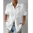 thumbnail image 4 of Solid Color Button Down Shirts Womens Loose-fit Short-Sleeve Shirt Casual Collar Pockets for Summer Daily Wearing Yellow 5XL, 4 of 4