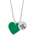 thumbnail image 1 of Delight Jewelry Acrylic 1" Green Heart Silvertone Script Initial Disc - N - Charm Necklace, 20"+3", 1 of 4