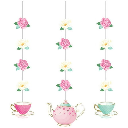 36 Count Bulk Pack Floral Tea Party Hanging Decorations