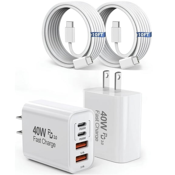 for iPhone 17 16 Charger,2Pack 10FT USB C to C Woven Cable Cord 40W USB C iPhone Charger 4 Port PD&AC Charger Block Fast Charging Compatible with iPhone 17/17 Air/17 Pro/17 Pro Max/16 Pro