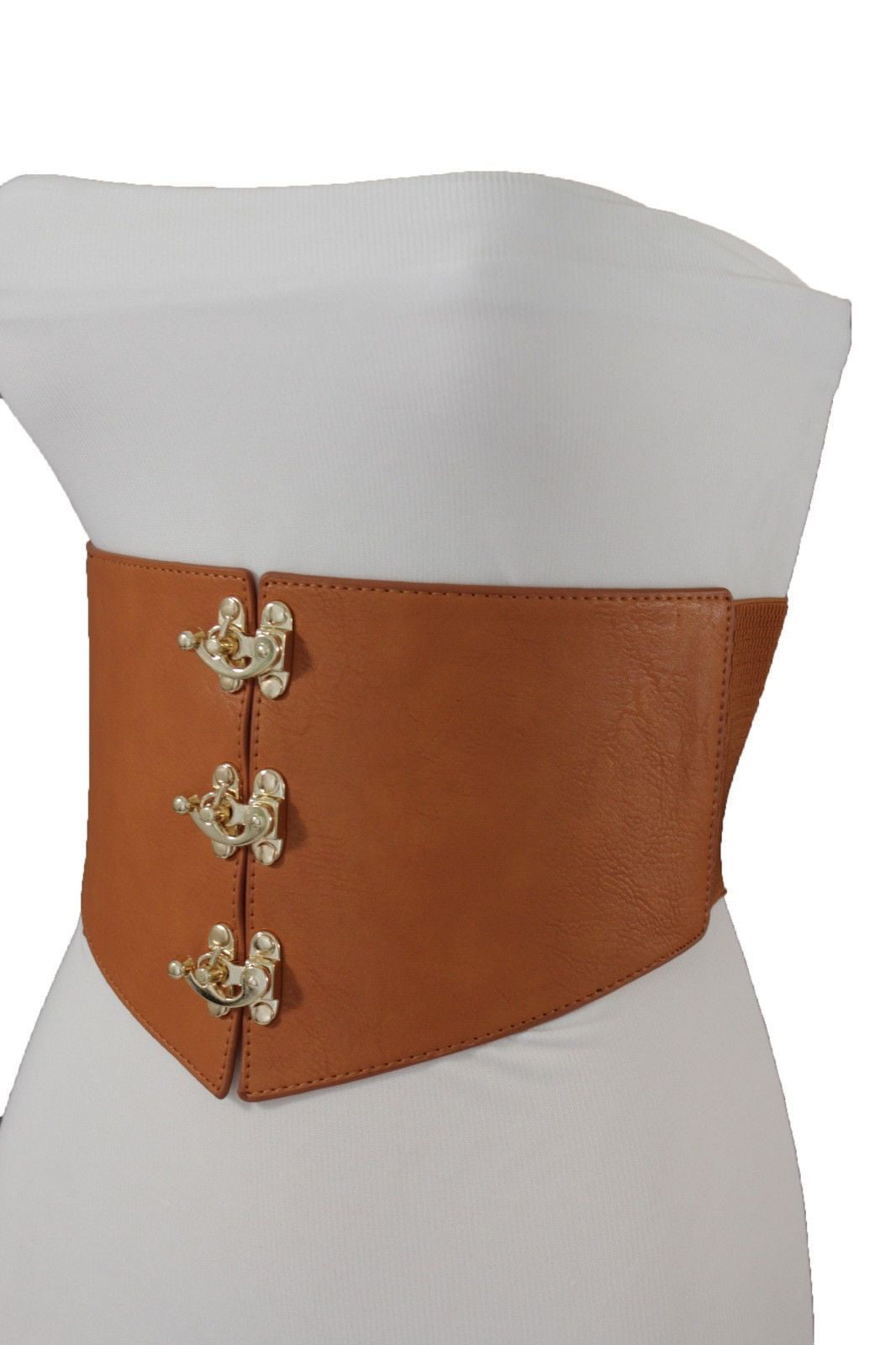 Women High Waist Hip Extra Wide Corset Belt White Faux Leather Elastic Band S M 