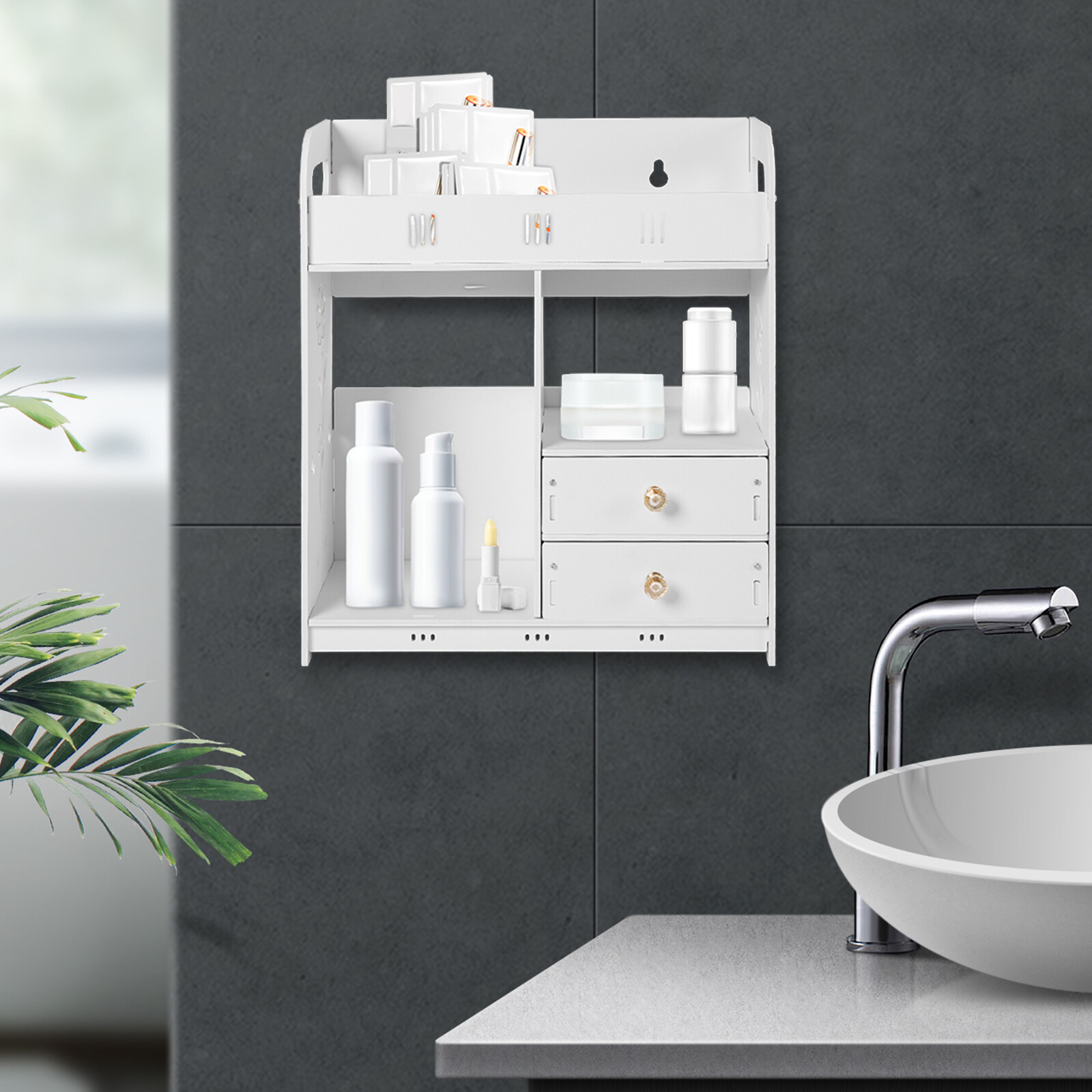 Bathroom Wall Cabinet Wall Mounted Shelf Small Kitchen Toilet Drawer Organizer for Bathroom, Living Room