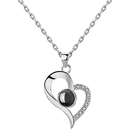 Pompotops Projection Necklace with Photos Picture Inside 100 Languages I Love You Projection Letter Pendant Necklace Valentine's Day Gift White