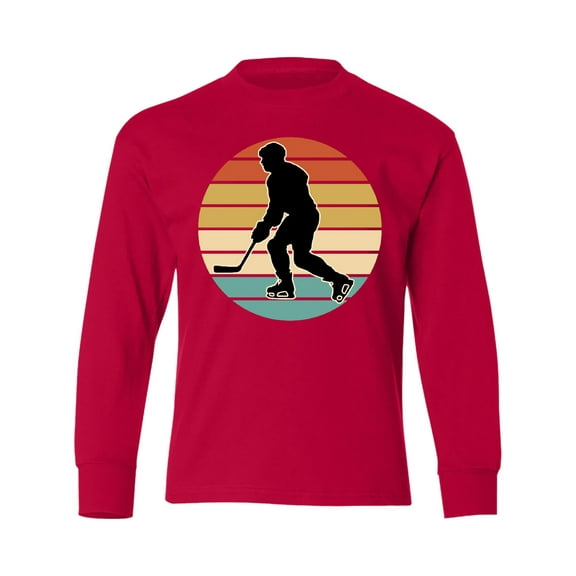 Inktastic Hockey Player Retro Sunset Long Sleeve Youth T-Shirt