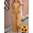 thumbnail image 2 of Women'S 2 Piece Set - Boat Neck Half Sleeve Top & Wide Leg Pants with Pockets, Casual for Work, Travel Coffee S, 2 of 4