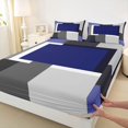 thumbnail image 5 of Manfei Abstract Geometric Queen Sheets, Blue Gray Black WhiteSquare Queen Sheet Sets, Black Reversible 4pcs1 Flat Sheet + 1 Fitted Sheet + 2 Pillowcases, 5 of 6
