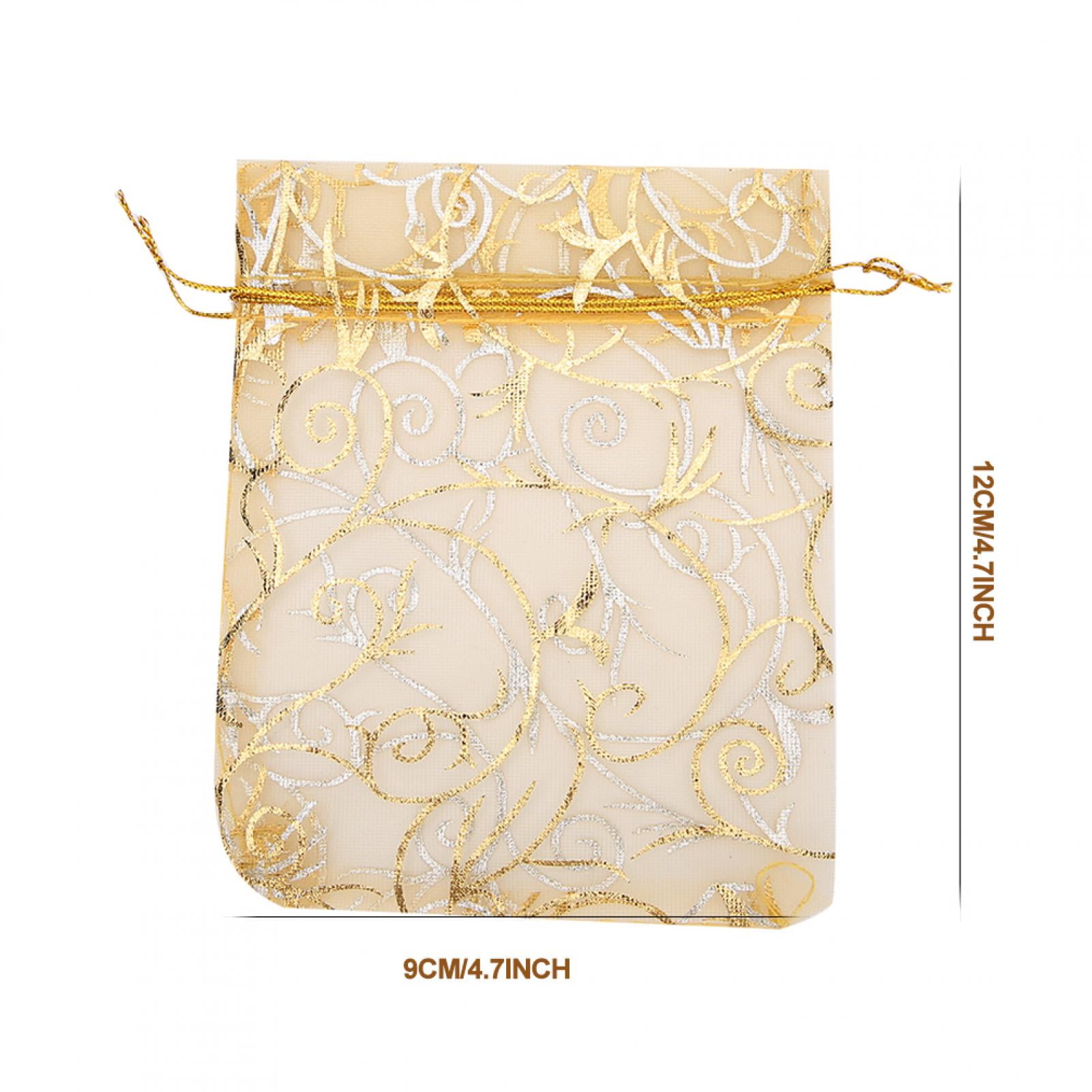 Rdeghly 100pcs 9 x 12cm Organza Drawstring Pouch Multi Purpose Jewlery Bag Gift Storage Bag Gold Organza Drawstring Pouch Drawstring Pouch