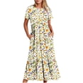 thumbnail image 2 of gljltg Women's Casual Flower Print Tiered Maxi Dress with Pockets, Polyester Spandex Lightweight Breathable Summer Winter, Beach Travel Work Party Outfit, Easy Care Washable, 2 of 6