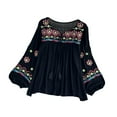 thumbnail image 4 of Milageto Women's Mexican Embroidered Tops Bohemian Blouse for Vacation Shopping Party Black, 4 of 8