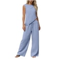 thumbnail image 2 of Gamivast 2 Piece Outfits for Women Summer Linen Texture Asymmetric Tank Top & Wide Leg Pants Sets Casual Beach Vacation Wear Lounge Set Flowy, 2 of 6