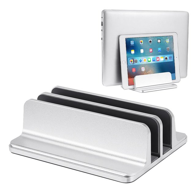 Soporte Vertical De Aleación De Aluminio Soporte Para Computadora Portátil Soporte Para Tableta Soporte Para Dos Ranuras Soporte Para Computadora Portátil Plateado Sweethay EL011068-00