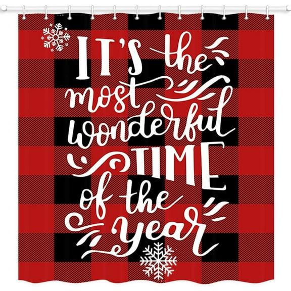 Christmas Shower Curtain, Merry Christmas Quotes on Buffalo Check Red Black Plaid Shower Curtains, Polyester Fabric Bath Curtain with 12Hooks,69x70 Inch