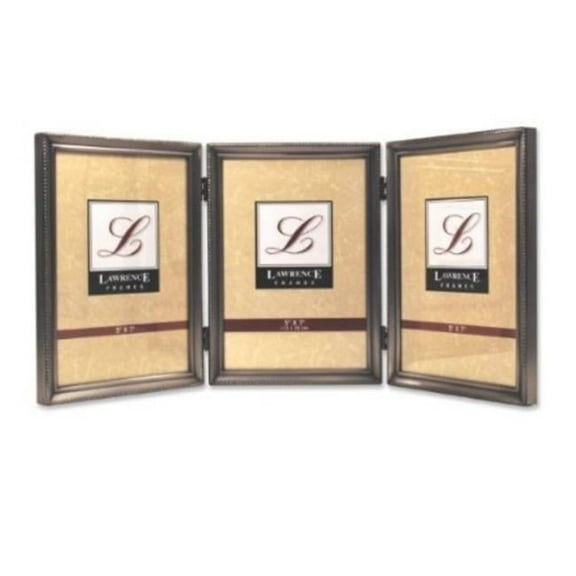 Lawrence Frames  Lawrence Frames Antique Pewter 5x7 Hinged Triple Picture Frame - Bead Border Design