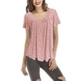 thumbnail image 1 of Fashnice Ladies Summer Tops V Neck T-shirt Floral Print T Shirt Loose Work Pullover Pink XXL, 1 of 2