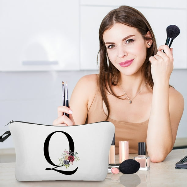 Fiudx Bolsa de Maquillaje Floral, Neceser con Letras Personalizadas, Elegante Organizador de Viaje, Regalo Ideal para Mujeres, Uso Diario, Ideal para Amigas y Damas de Honor.