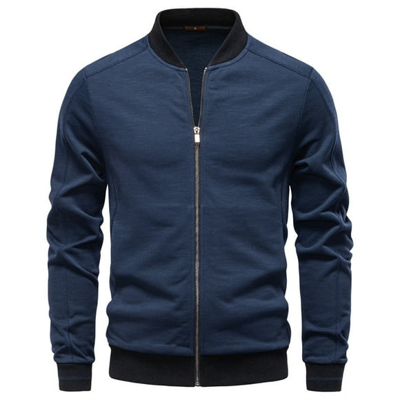 PEONAVET Mens Jacket Men's Solid Color Long Sleeved Stand-up Collar Zipper Pocket Jacket
