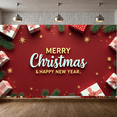 thumbnail image 6 of Red Background Christmas Banner Gold Stars Xmas Backdrop Gift Boxes Pine Branches Festive Background for Christmas Party New Year Gathering Home Decoration, 6 of 9