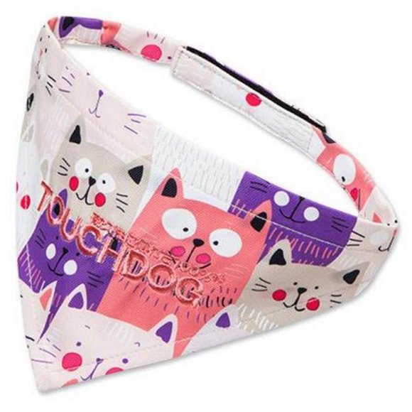 Pet Life BN6PKSM Touchdog Head-Popper Fashion Designer Printed Cloth Hook & Eye Dog Bandana, Pink & Purple - Small