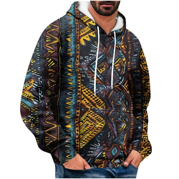 Awdenio Sweatshirts for Men Long Sleeve with Hood Fall Winter Trendy Print Drawstring Hooded Shirts