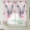 thumbnail image 2 of Spring Easter Swag Valances for Windows 2 Pack, Kitchen Window Curtains 36 Inch Length, Cute Rabbits Ears Bow Daisy Floral Pink Plaid Privacy Swag Curtains for Living Room/Bathroom 36"x36", 2 of 8