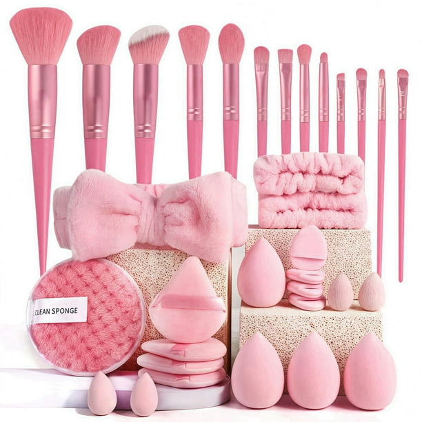 Set de brochas de maquillaje SIHIMESOLFVE, 33 unidades, fibra sintética, color rosa