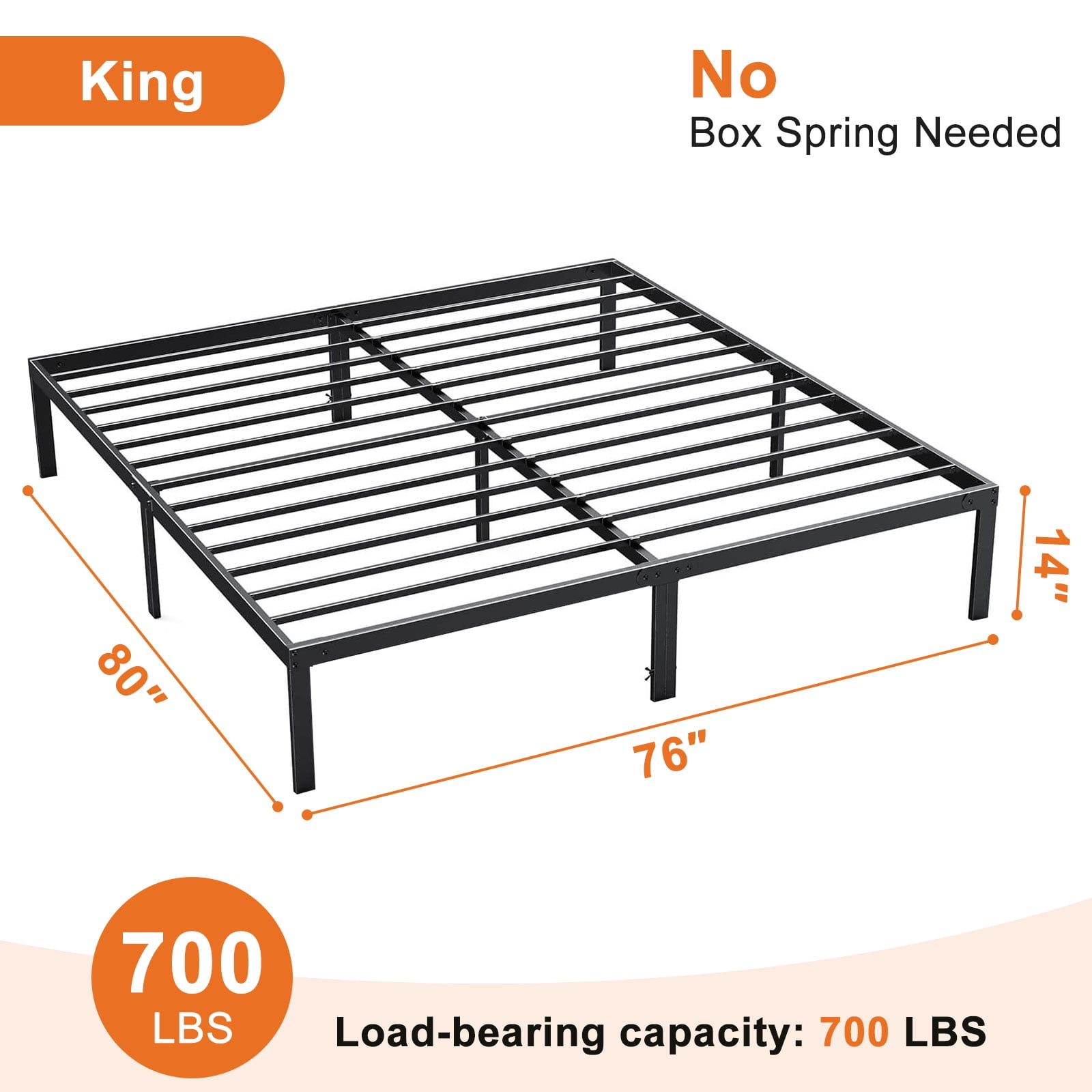 JONPONY 14 Inch Heavy Duty Metal King Bed Frame, No Box Spring Needed, Platform with Large Storage Space, Easy Assembly, Noise Free, Sturdy Steel Slat Support, Black