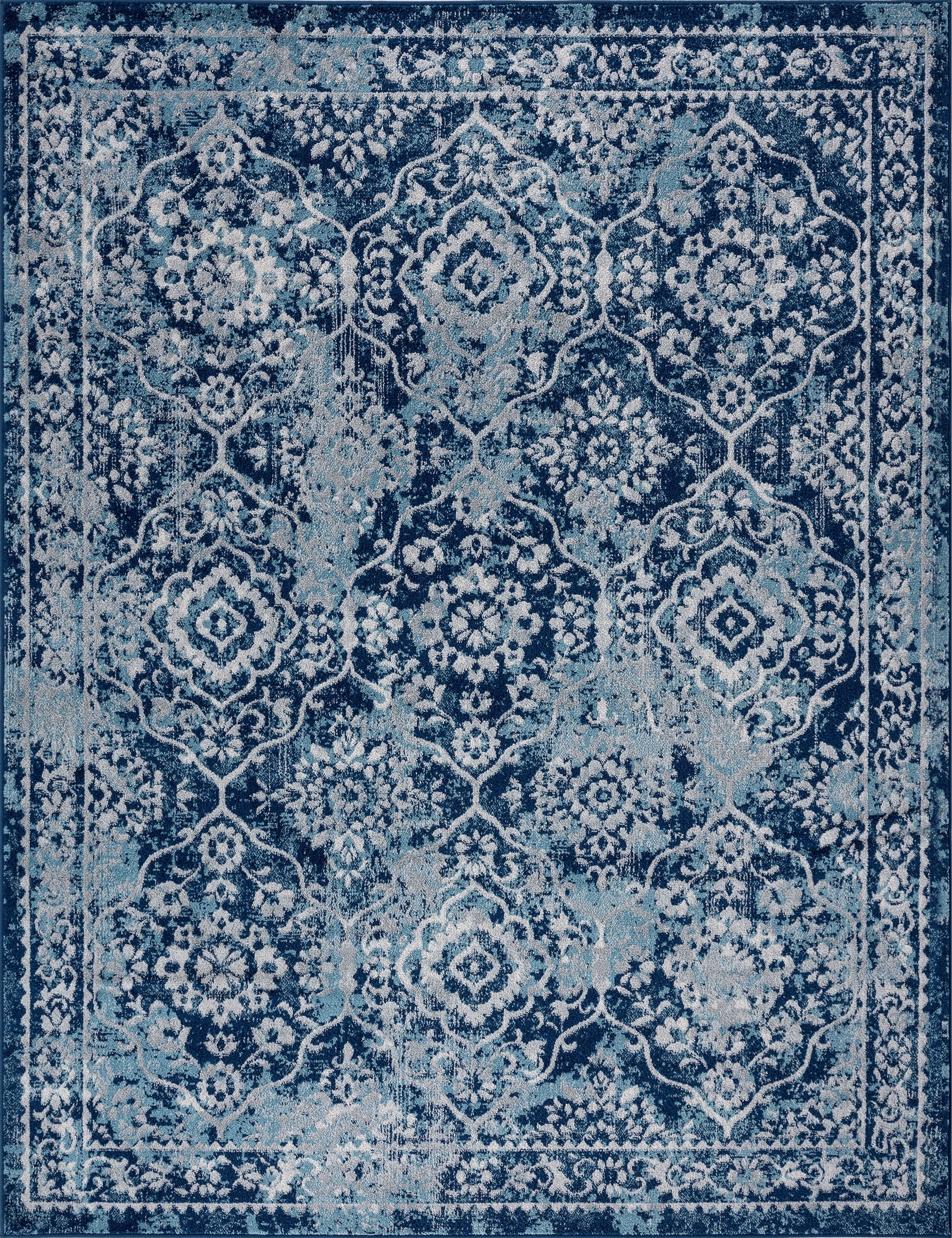 Diamond Transitional 5' x 7' Blue and Cream Polypropylene Indoor Area Rug