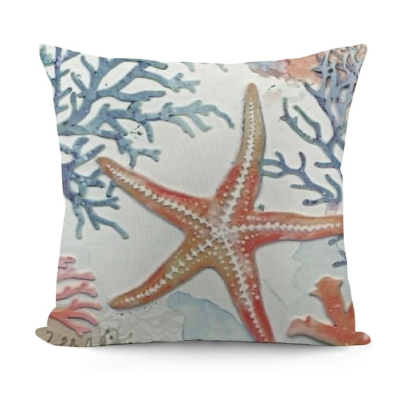 SHANXI  Summer Coastal Throw Pillow Covers Coral Starfish Seashell Beach Decorative Pillow Cases Ocean Blue Cushion Covers for Couch Sofa Bed Home Decor  12x12in