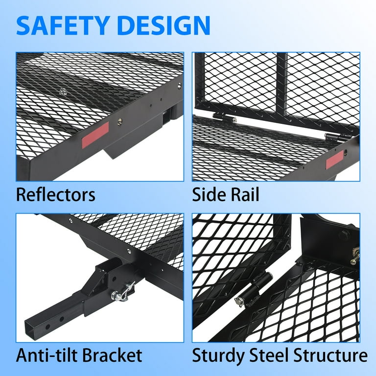 KOJEM Hitch Cargo Carrier Rack Wheelchair Scooter Carrier Folding Ramp Hitch Mounted 500LBS Weight Capacity