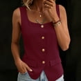 thumbnail image 6 of GERsome Womens Tank Tops Sleeveless Button Down Square Neckline Summer Casual Business Work Blazer Vests Wine Size M, 6 of 8