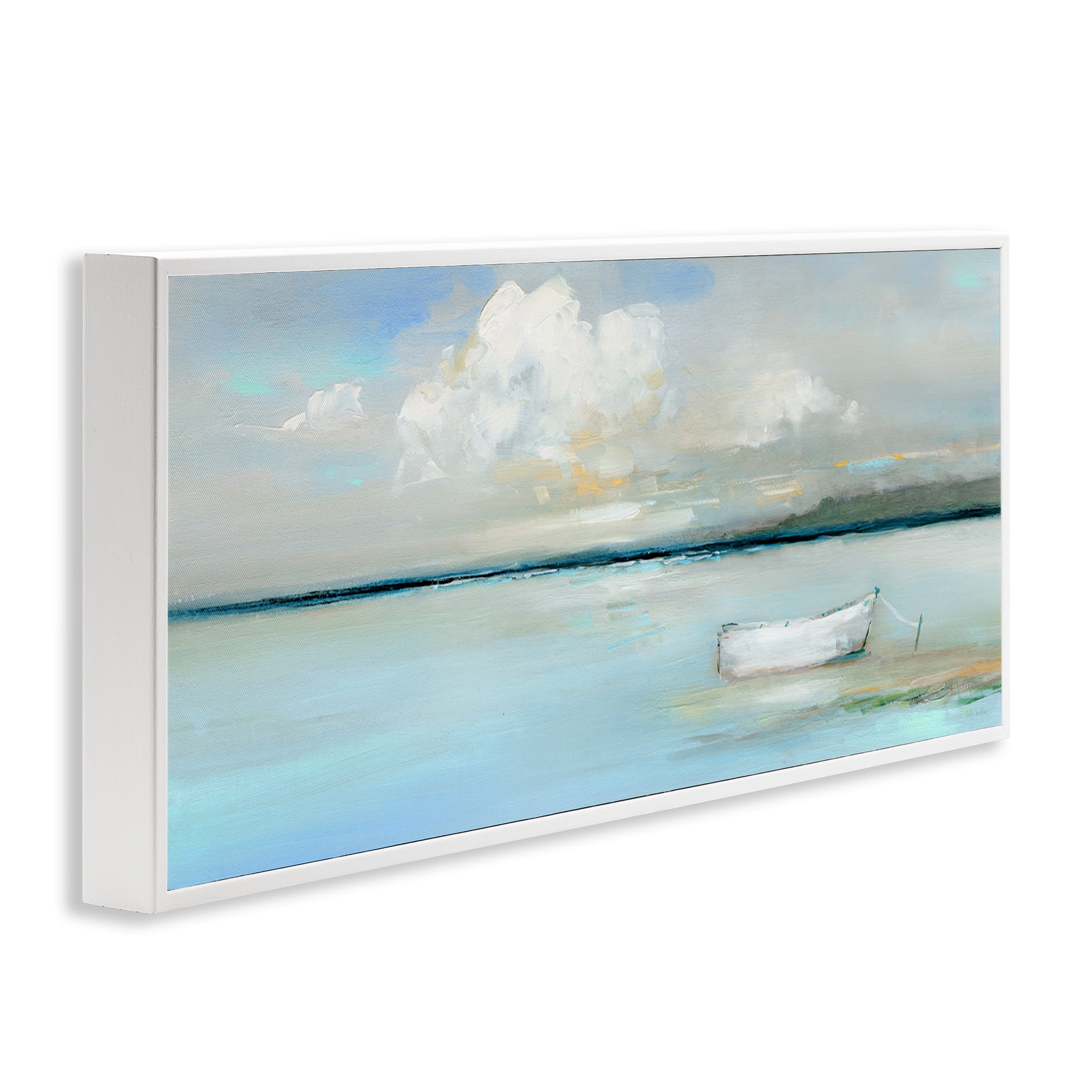 Stupell Industries Quiet Boat Docked Landscape Painting White Framed Art Print Wall Art, 24 x 10