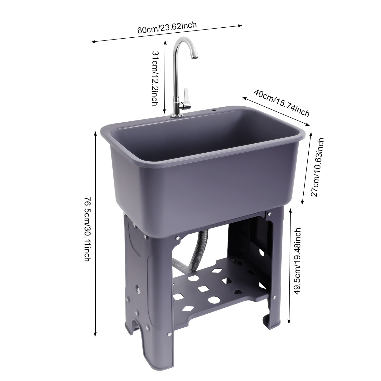 H Utility Sink Laundry Tub Freestanding with 360 Stainless Steel Faucet 30.11“ for Restaurants, Laundries