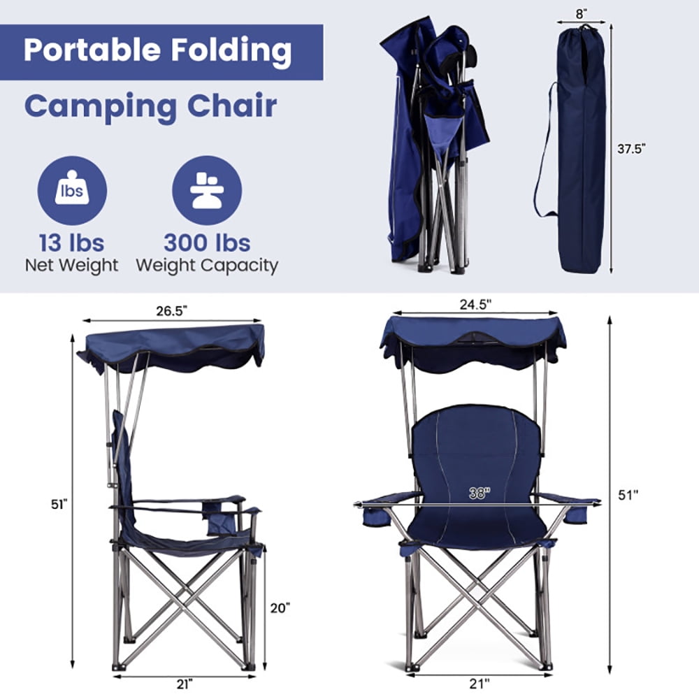 Aimee Lii Portable Folding Beach Canopy Chair with Cup Holders, Camping Chairs with Canopy, Blue Aimee Lii Portable Folding Beach Canopy Chair with Cup Holders, Camping Chairs with Canopy, Blue