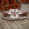 thumbnail image 3 of 1.25 Carat Princess Cut Real Morganite and Man made diamond moissanite Engagement Bridal Wedding Ring Set Sterling Silver with 18k Gold Plating, 3 of 5