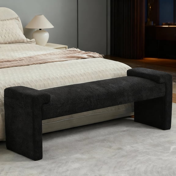 Domicare Long Upholstered End of Bed Bench, Plush Foot Stools Ottoman for Bedroom, Entryway Bench and Ottomans for Living Room,Black