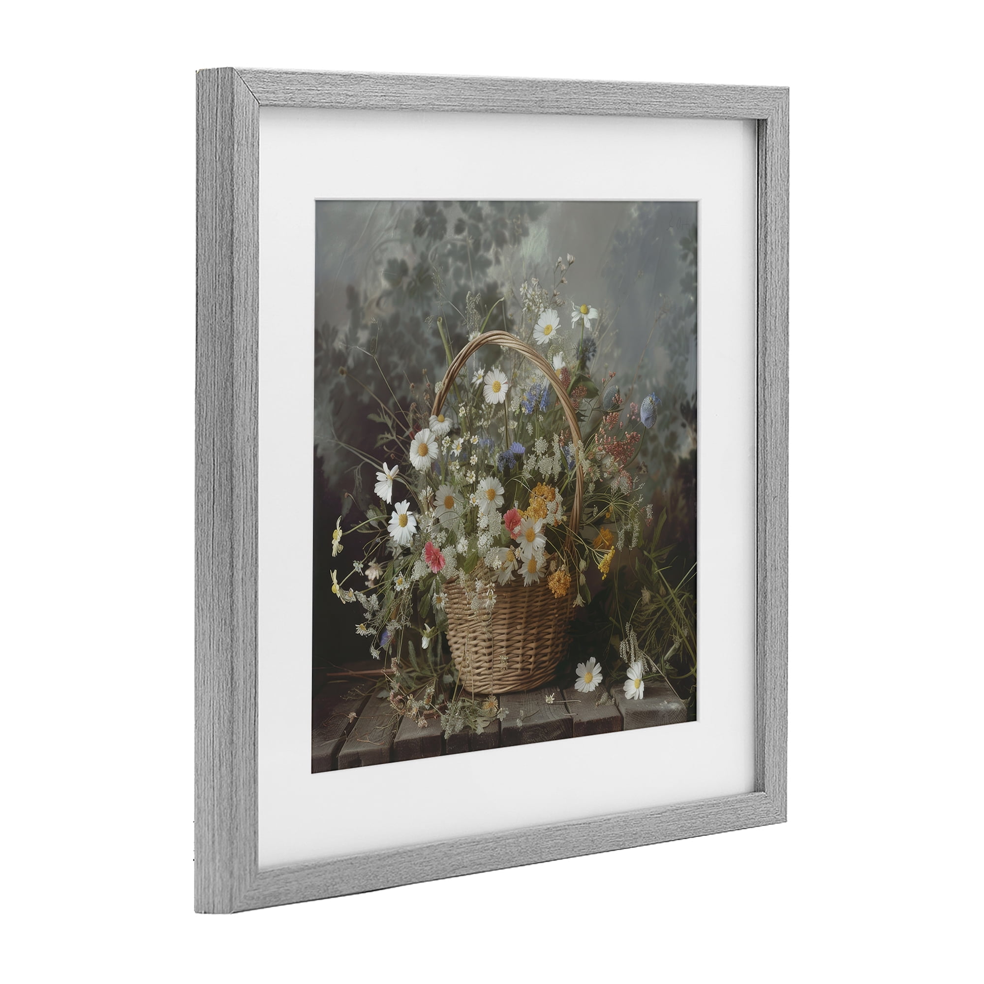 Stupell Industries Florals In A Basket Arrangement Gray Framed Print Under Glass, design by Lazar Studio