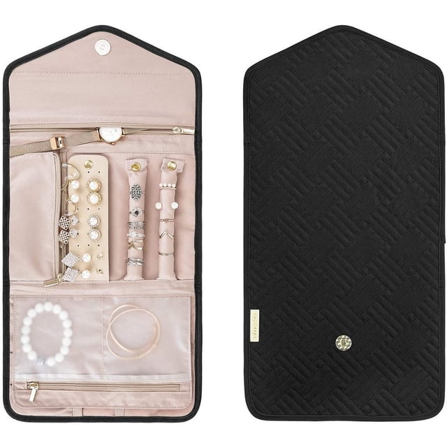 bagsmart - Bolsa organizadora de joyas para viajes, accesorio de viaje para guardar joyas, para anillos, pendientes, collares, relojes, color negro Zhivalor OTTO-WX-0425