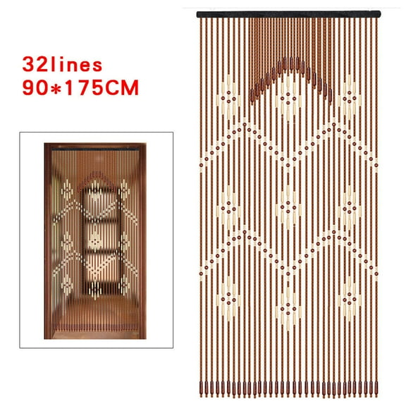 Miumaeov 32 Lines Natural Wood & Bamboo Bead Curtain Fly Screen String Door Curtains Beaded Room Divider For Doorway Bedroom Porch