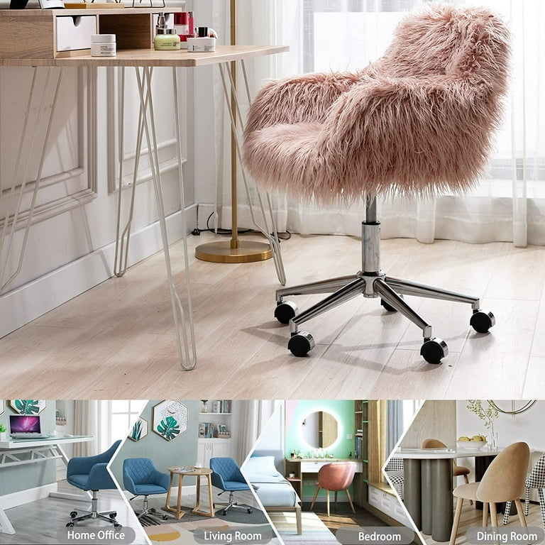 Vanity Chairs with Backs, Cute Fluffy Upholstered Padded Seat