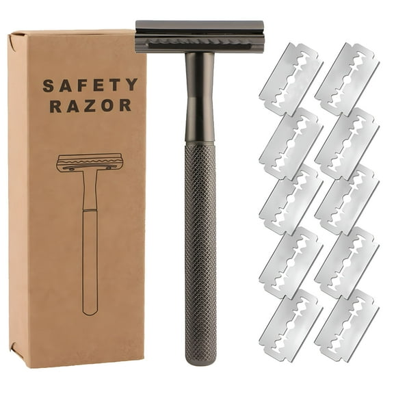 FACEGA Safety Razor with Brass Weighted Handle and 5 Double Edge Safety Blade Refills,Single Blade Razor for Men,Designed for Coarse
